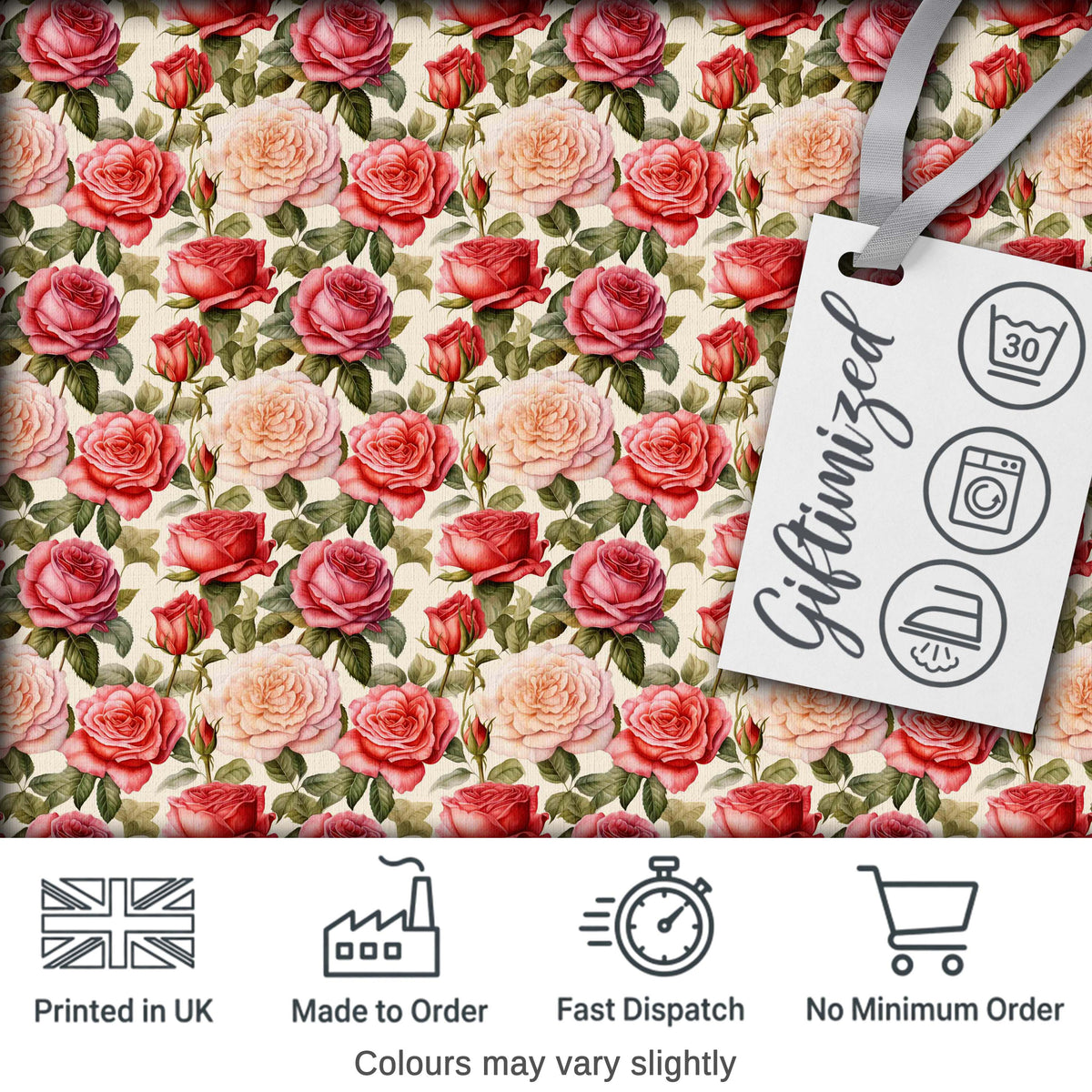 Classic Red Rose Bouquet Floral Seamless Pattern Digital Print Fabric by the Metre UK Sewing Quilting Textile