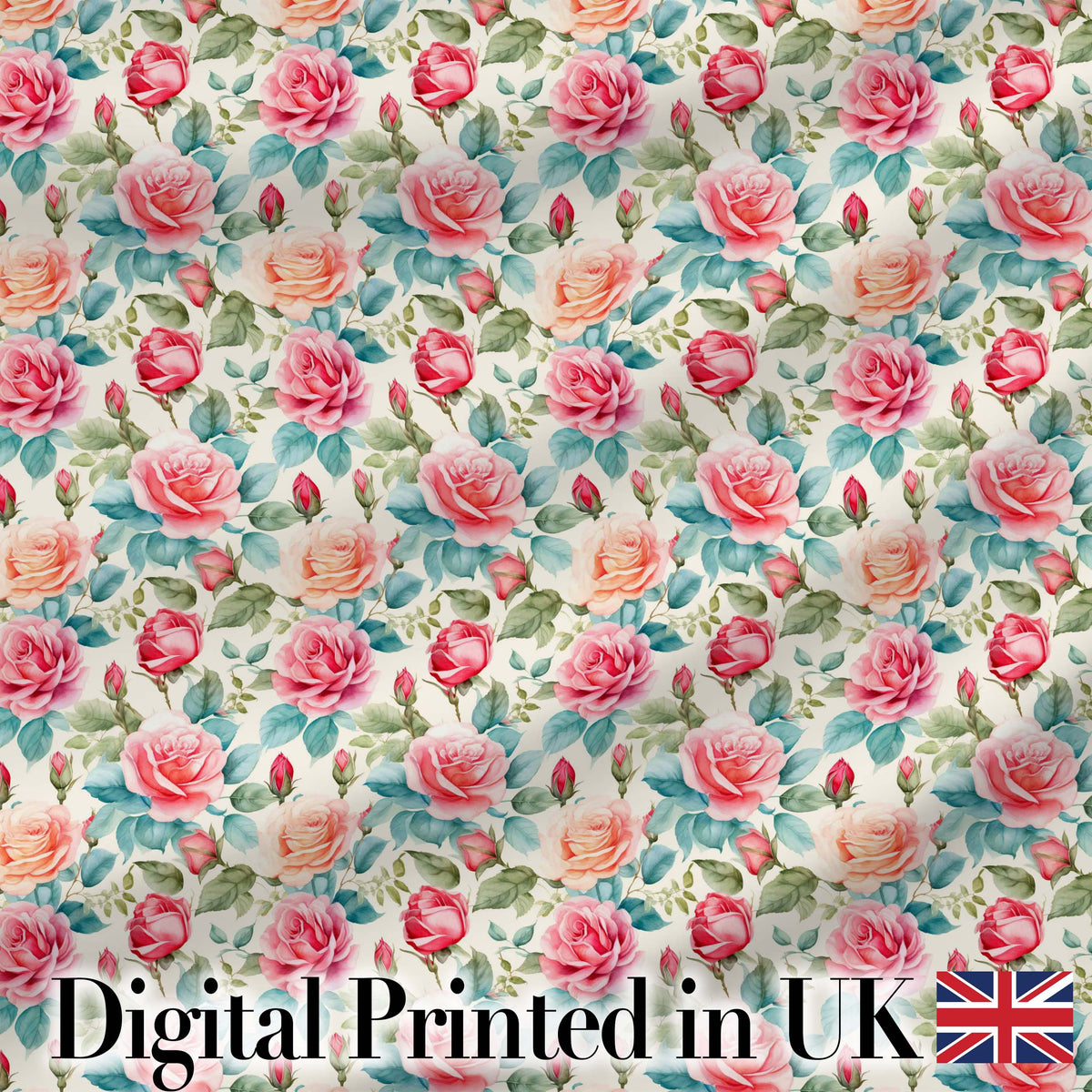 Pastel Pink Peach Roses Floral Seamless Pattern Digital Print Fabric by the Metre UK Sewing Quilting Textile