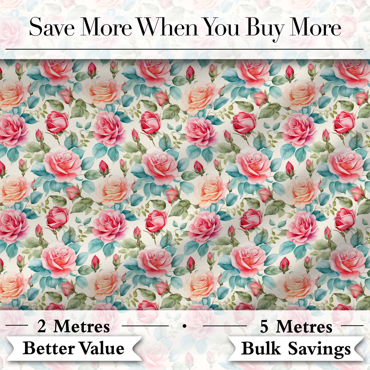 Pastel Pink Peach Roses Floral Seamless Pattern Digital Print Fabric by the Metre UK Sewing Quilting Textile