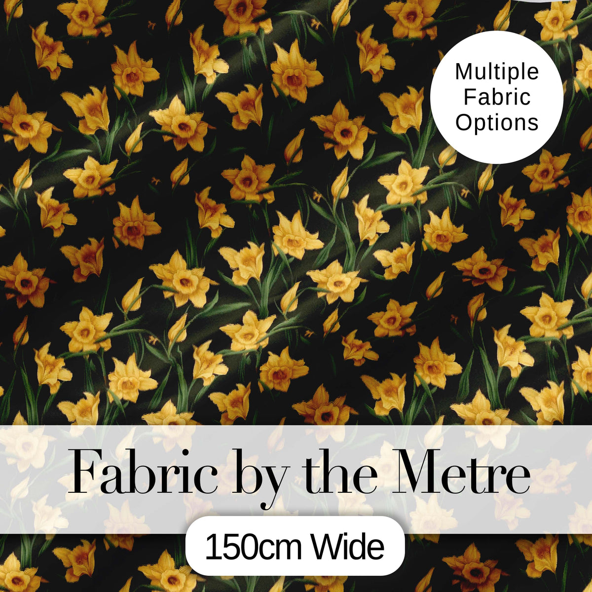 Golden Daffodil Spring Floral Botanical Seamless Pattern Digital Print Fabric by the Metre UK Sewing Quilting Textile