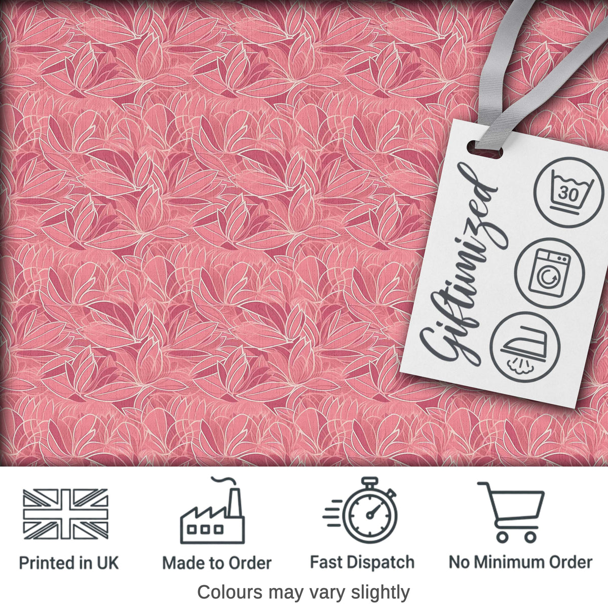 Elegant Pink Lotus Floral Line Art Seamless Pattern Digital Print Fabric by the Metre UK Sewing Quilting Textile