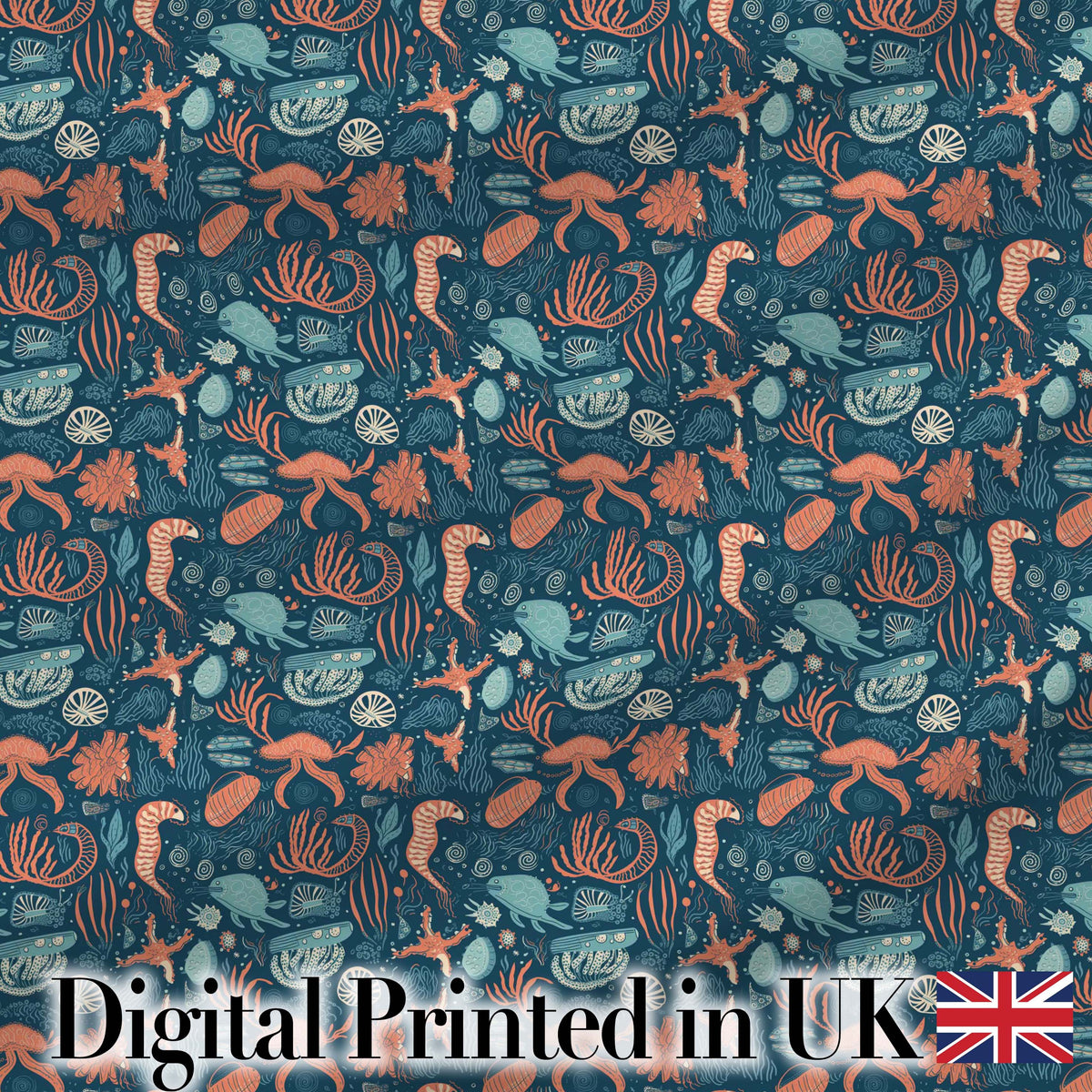Detailed Marine Life Coral Sea Creatures Seamless Pattern Digital Print Fabric by the Metre UK Sewing Quilting Textile