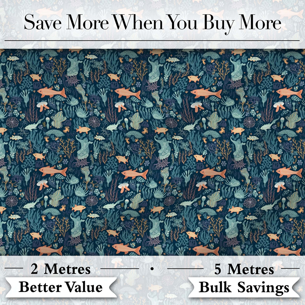 Deep Sea Coral Fish Botanical Ocean Seamless Pattern Digital Print Fabric by the Metre UK Sewing Quilting Textile