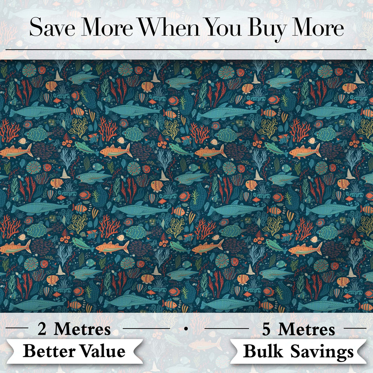 Vibrant Deep Sea Marine Life Fish Coral Seamless Pattern Digital Print Fabric by the Metre UK Sewing Quilting Textile