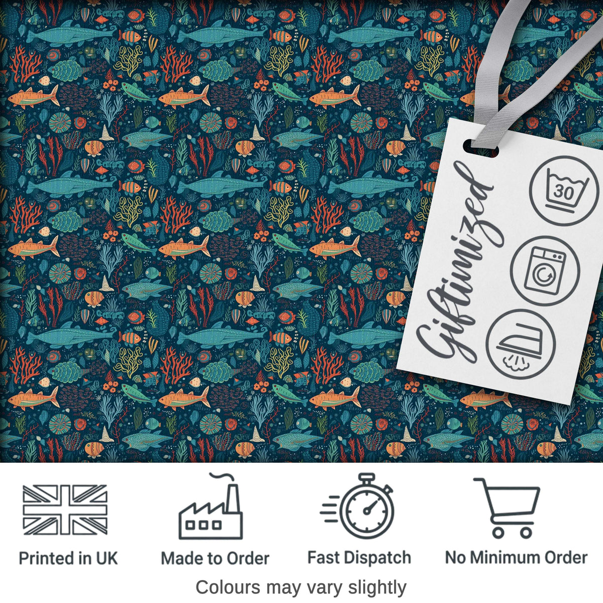 Vibrant Deep Sea Marine Life Fish Coral Seamless Pattern Digital Print Fabric by the Metre UK Sewing Quilting Textile
