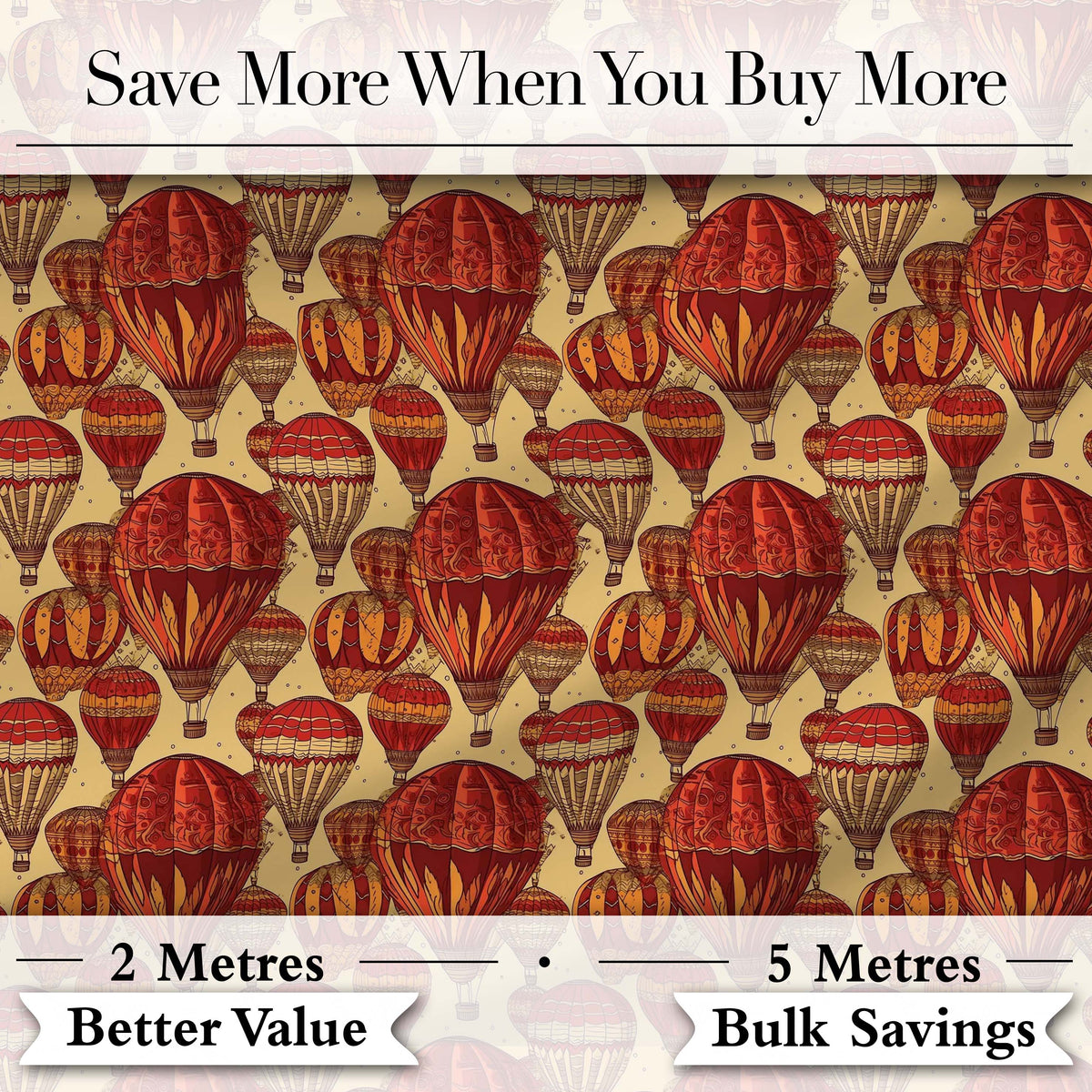 Vintage Red Hot Air Balloons Sky Travel Seamless Pattern Digital Print Fabric by the Metre UK Sewing Quilting Textile