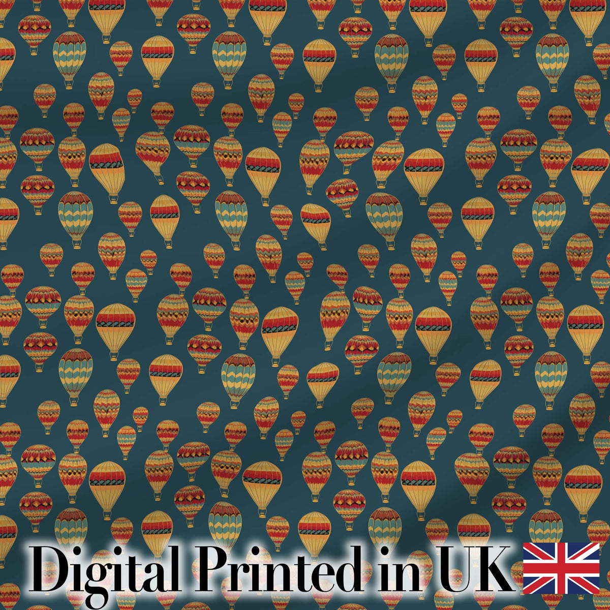 Vintage Style Hot Air Balloons on Teal Sky Seamless Pattern Digital Print Fabric by the Metre UK Sewing Quilting Textile