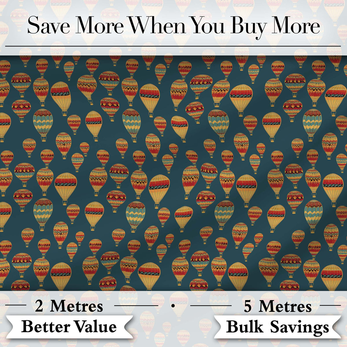 Vintage Style Hot Air Balloons on Teal Sky Seamless Pattern Digital Print Fabric by the Metre UK Sewing Quilting Textile