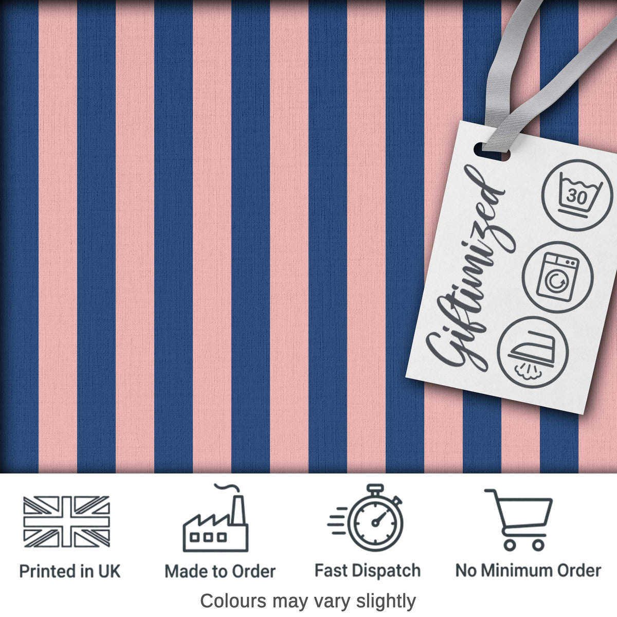 Wavy Navy Blue and Soft Pink Vertical Stripes Seamless Pattern Digital Print Fabric by the Metre UK Sewing Quilting Textile