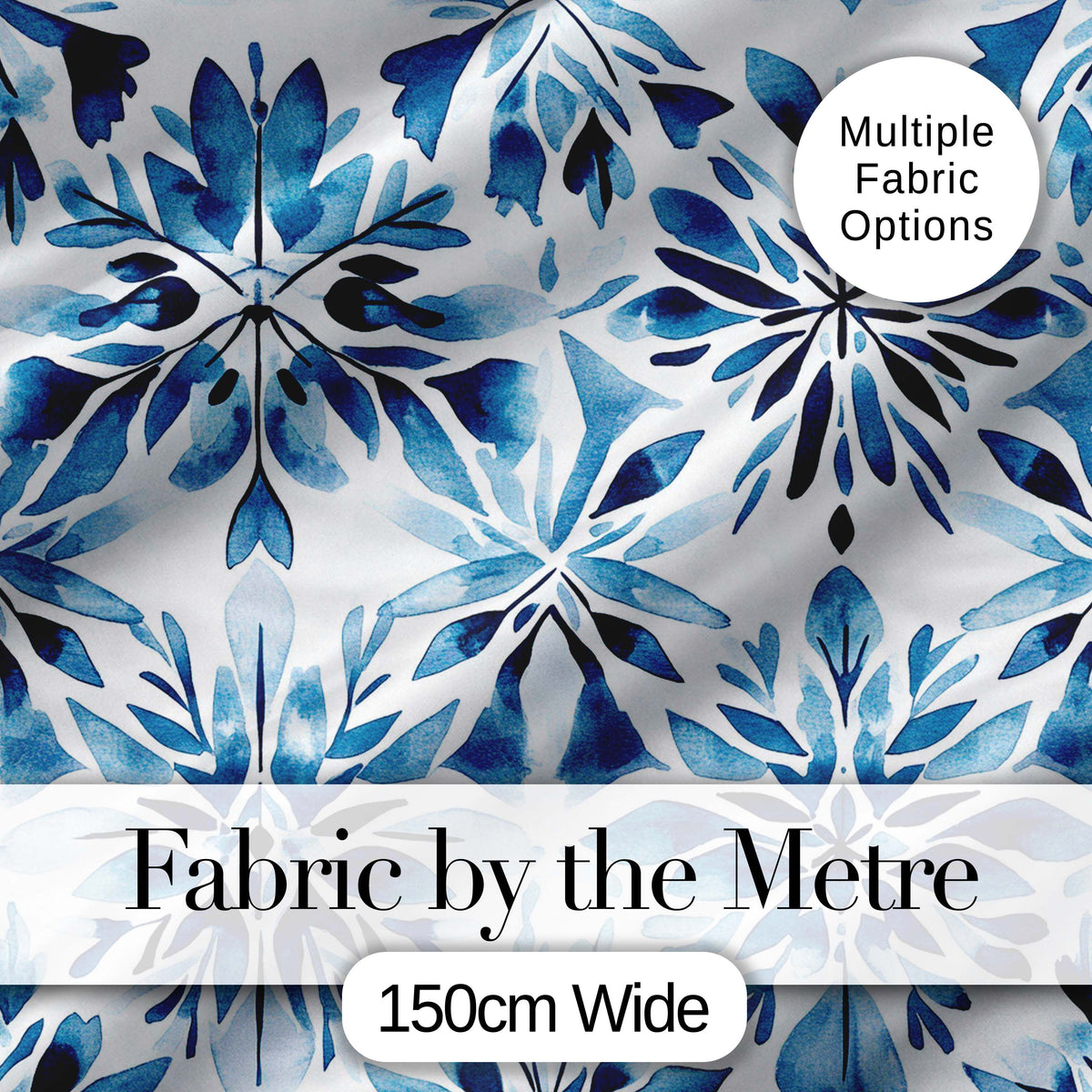 Watercolor Blue Floral Abstract Seamless Pattern Digital Print Fabric by the Metre UK Sewing Quilting Textile