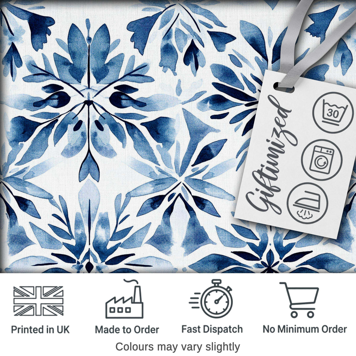 Watercolor Blue Floral Abstract Seamless Pattern Digital Print Fabric by the Metre UK Sewing Quilting Textile