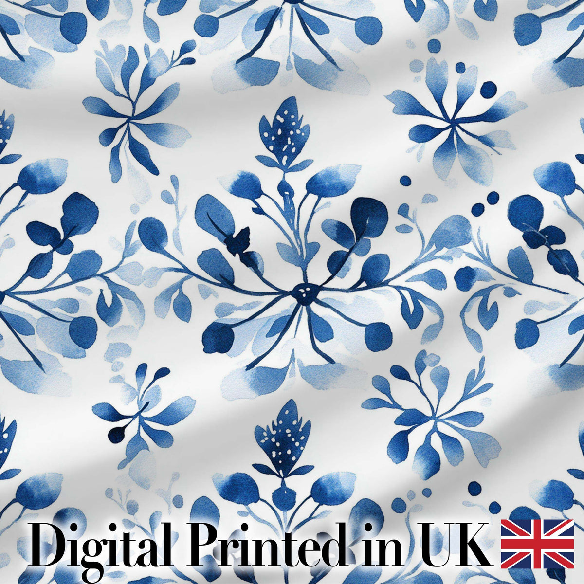 Blue Watercolor Floral Botanical Seamless Pattern Digital Print Fabric by the Metre UK Sewing Quilting Textile