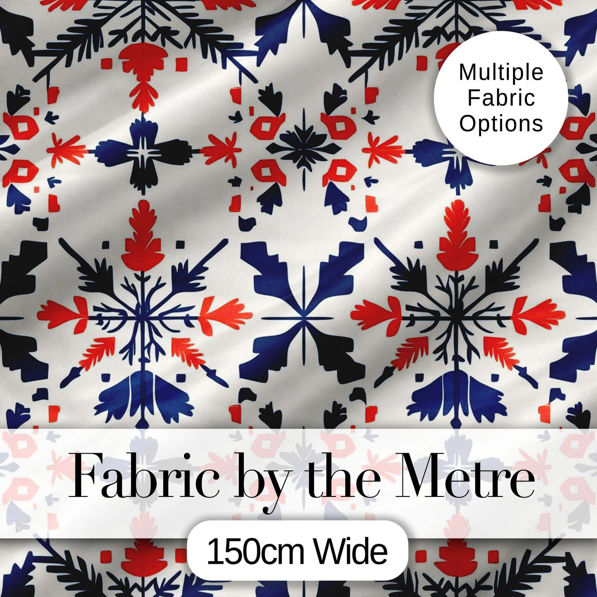 Scandinavian Folk Art Red Blue Floral Seamless Pattern Digital Print Fabric by the Metre UK Sewing Quilting Textile