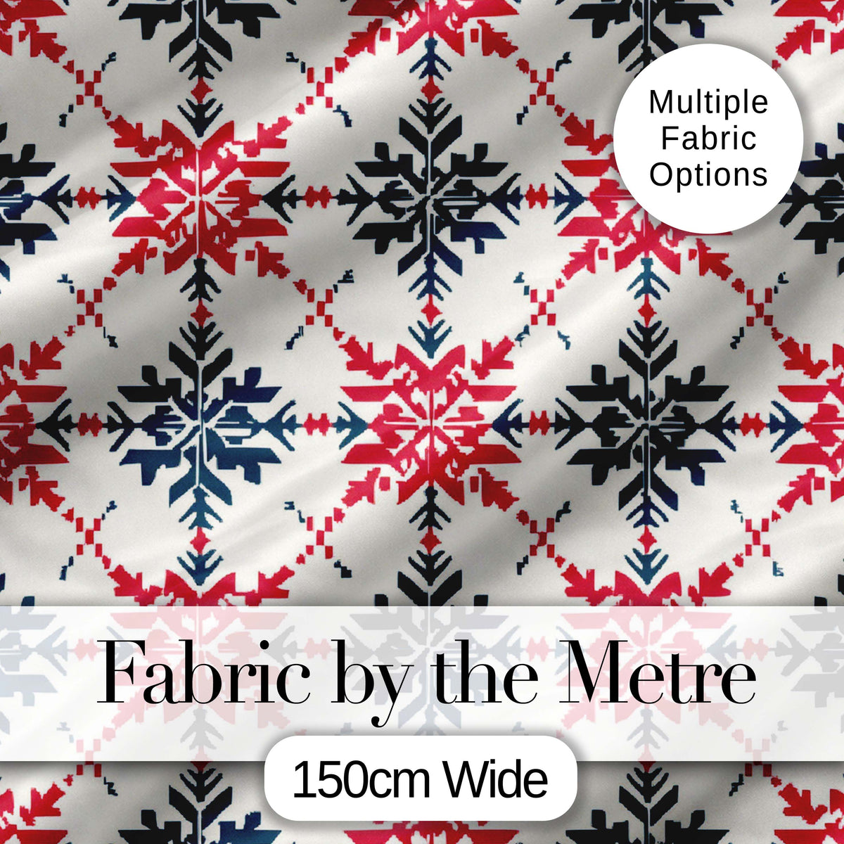 Nordic Snowflake Style Red Blue Geometric Seamless Pattern Digital Print Fabric by the Metre UK Sewing Quilting Textile