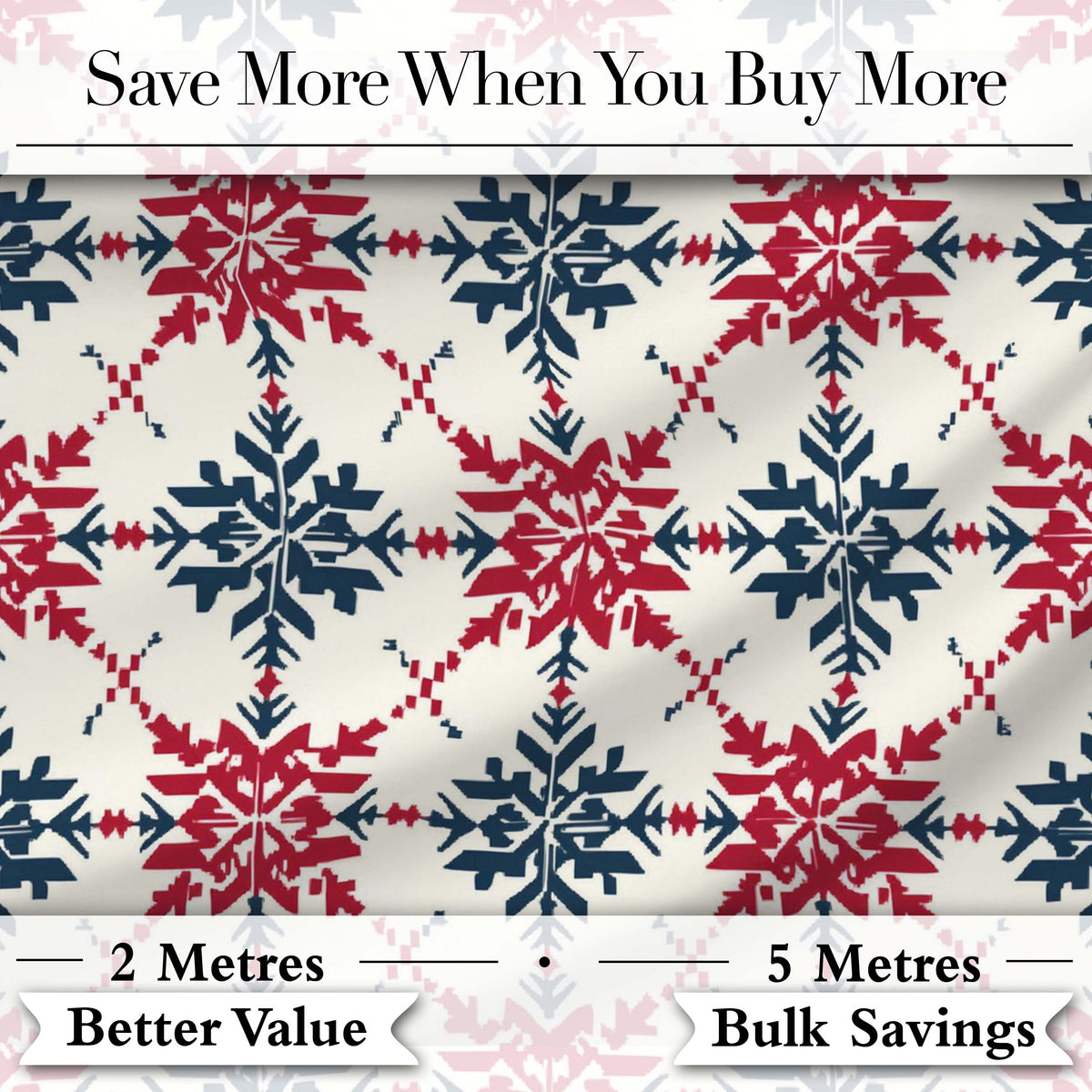 Nordic Snowflake Style Red Blue Geometric Seamless Pattern Digital Print Fabric by the Metre UK Sewing Quilting Textile