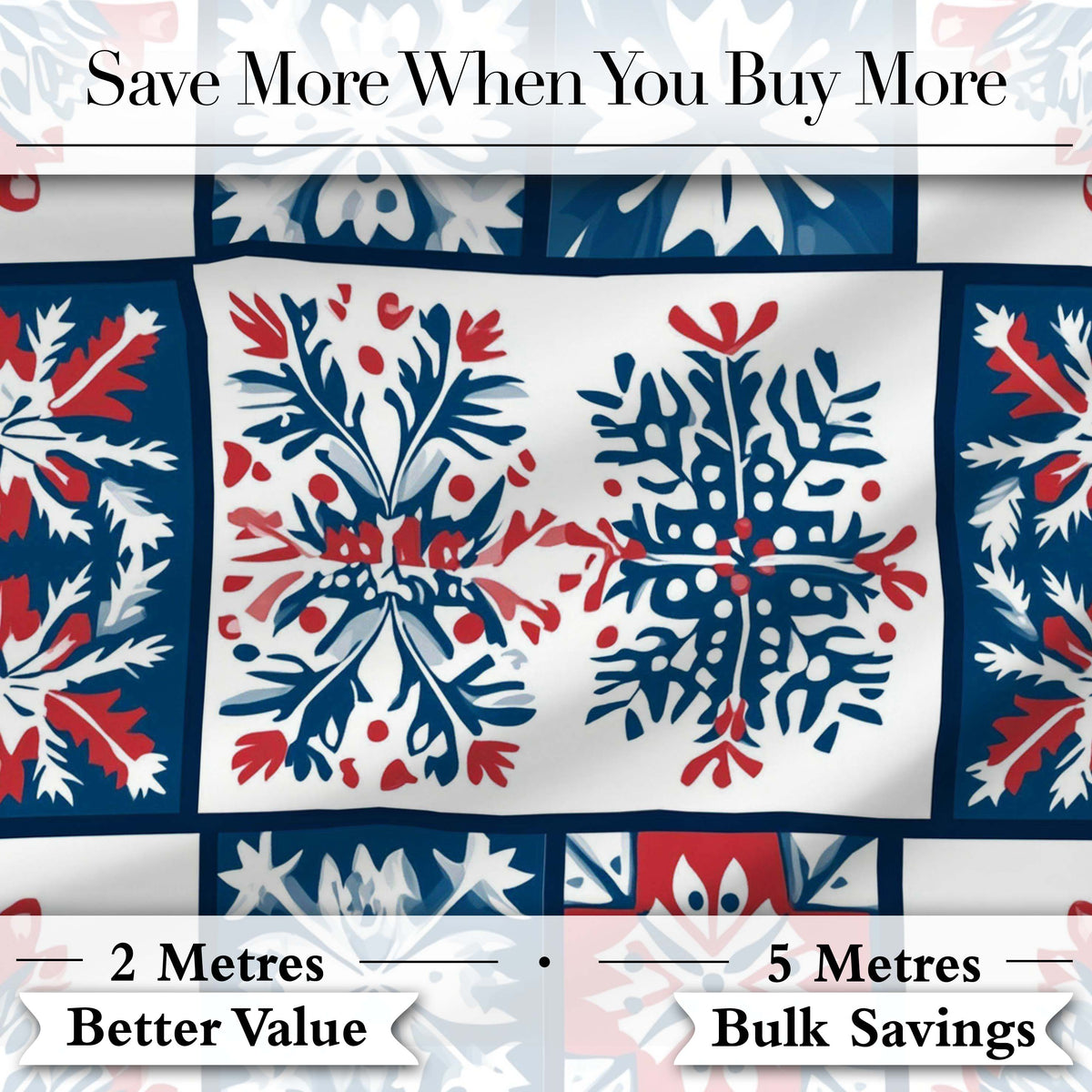 Decorative Tile Folk Pattern Blue Red Seamless Pattern Digital Print Fabric by the Metre UK Sewing Quilting Textile