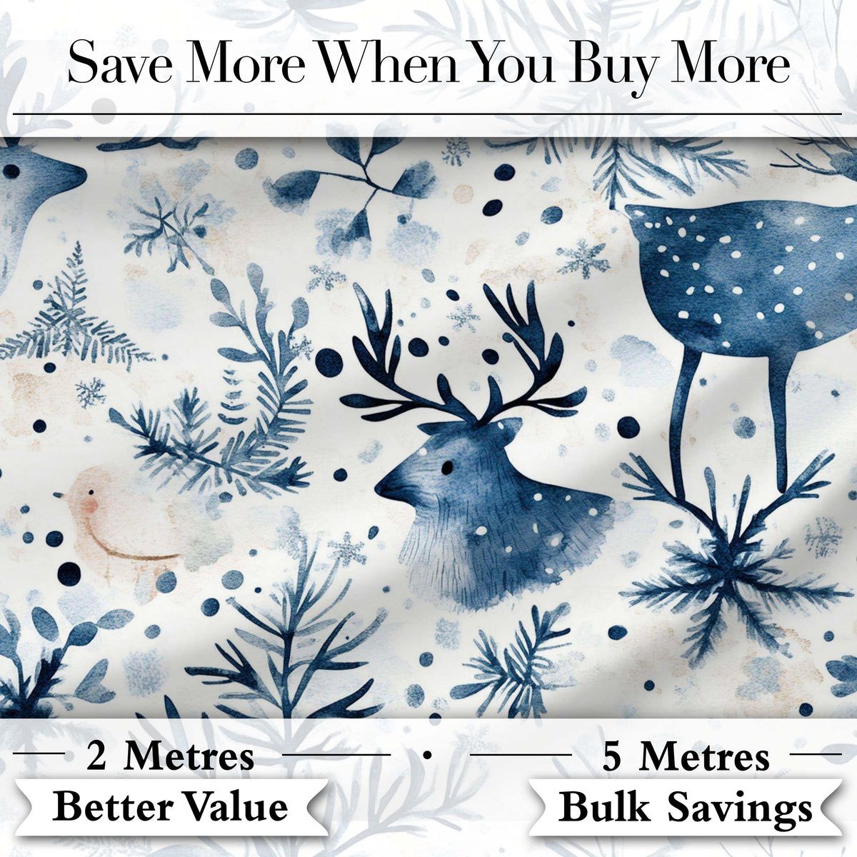 Winter Woodland Deer Botanical Seamless Pattern Digital Print Fabric by the Metre UK Sewing Quilting Textile