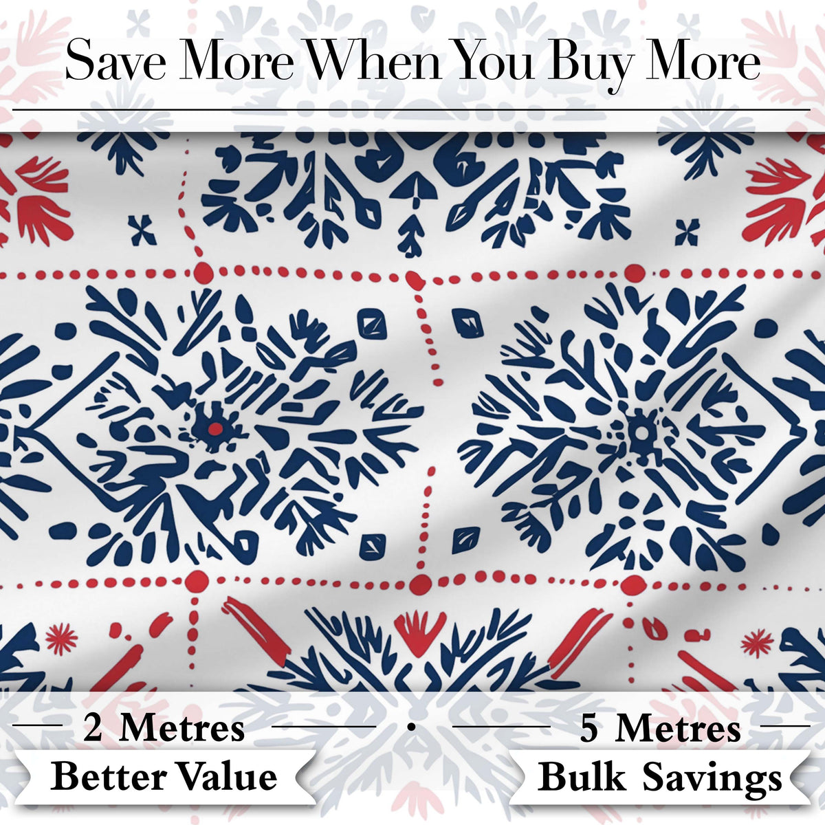 Scandinavian Folk Art Blue Red Symmetry Seamless Pattern Digital Print Fabric by the Metre UK Sewing Quilting Textile