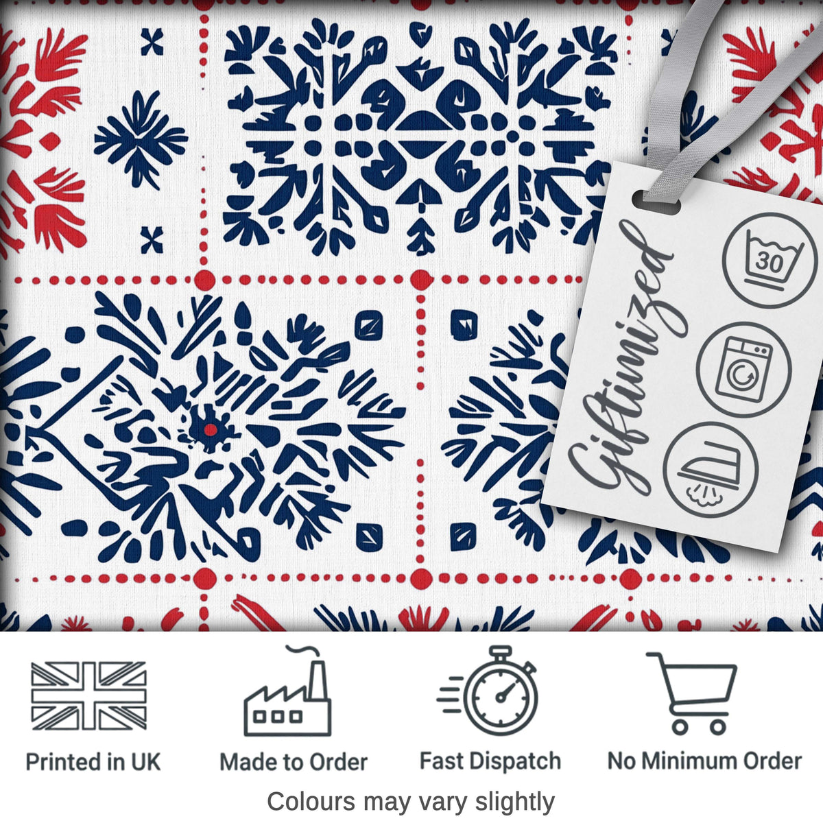 Scandinavian Folk Art Blue Red Symmetry Seamless Pattern Digital Print Fabric by the Metre UK Sewing Quilting Textile