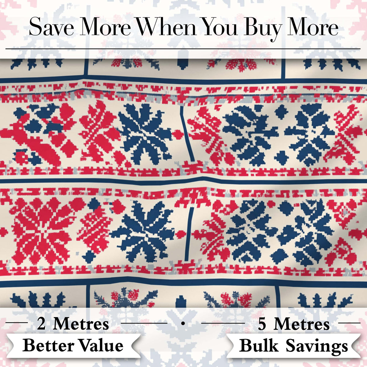 Minimal Folk Diamond Blue Red Seamless Pattern Digital Print Fabric by the Metre UK Sewing Quilting Textile
