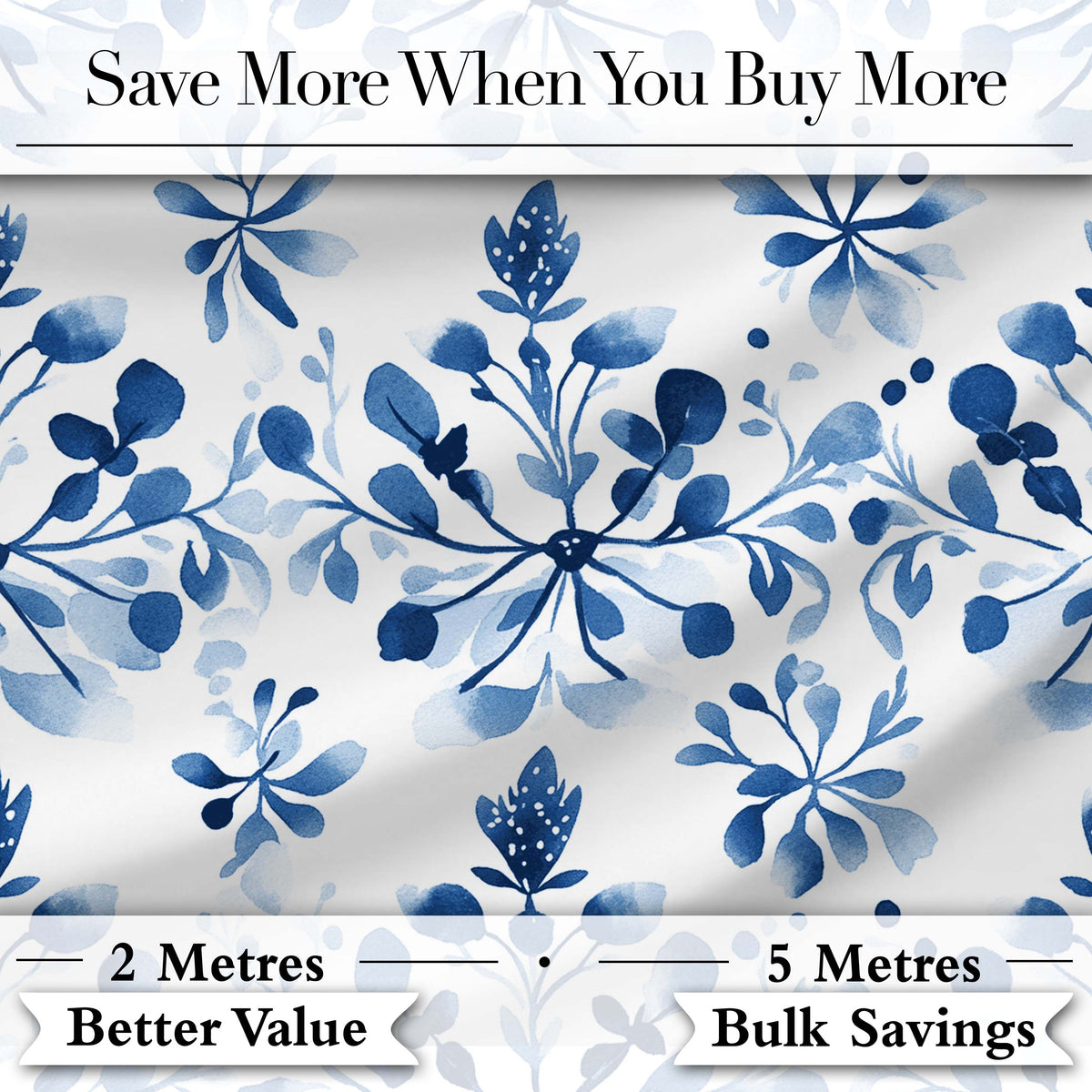 Blue Watercolor Floral Snowflake Botanical Seamless Pattern Digital Print Fabric by the Metre UK Sewing Quilting Textile