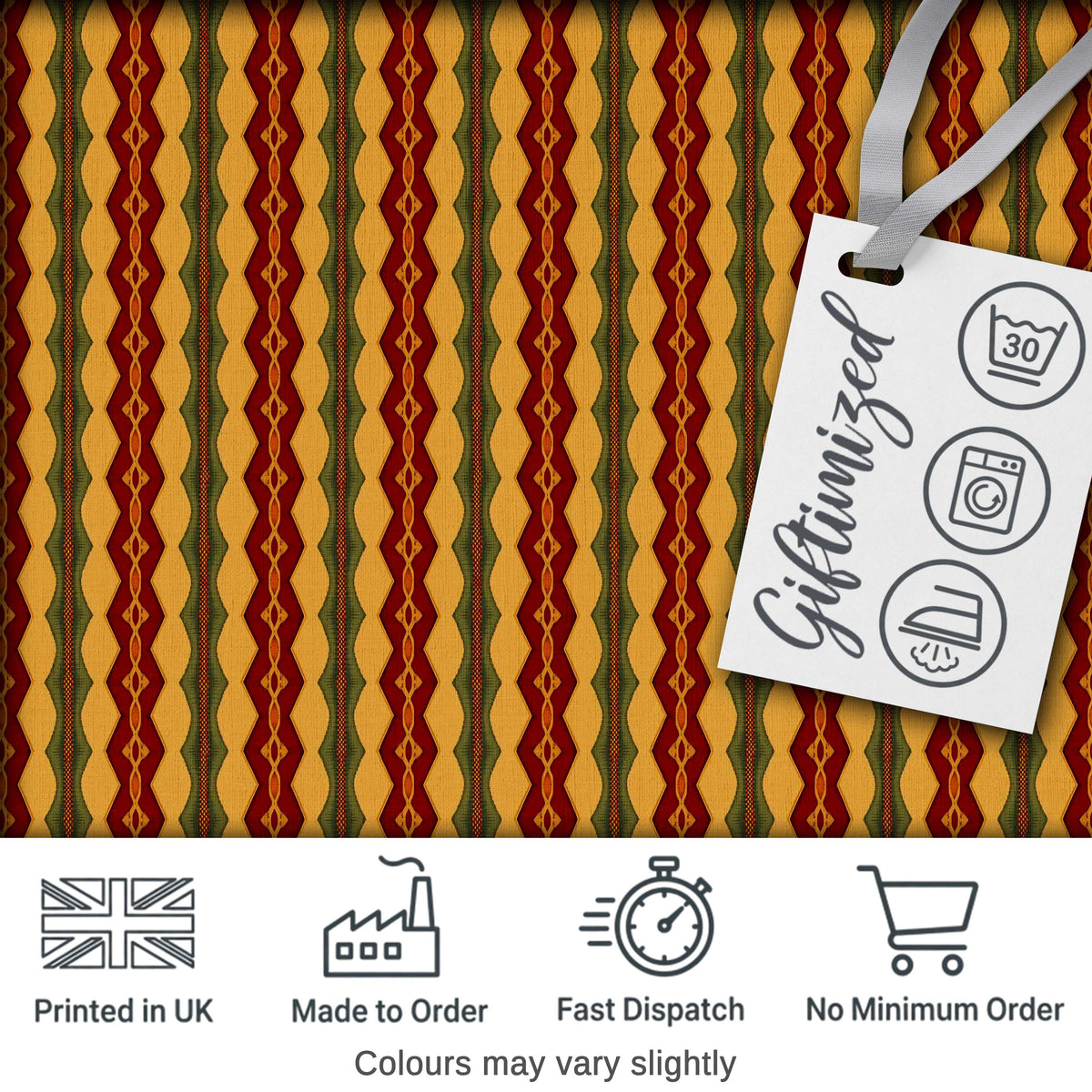 Vintage Ethnic Stripe Red Green Woven Seamless Pattern Digital Print Fabric by the Metre UK Sewing Quilting Textile
