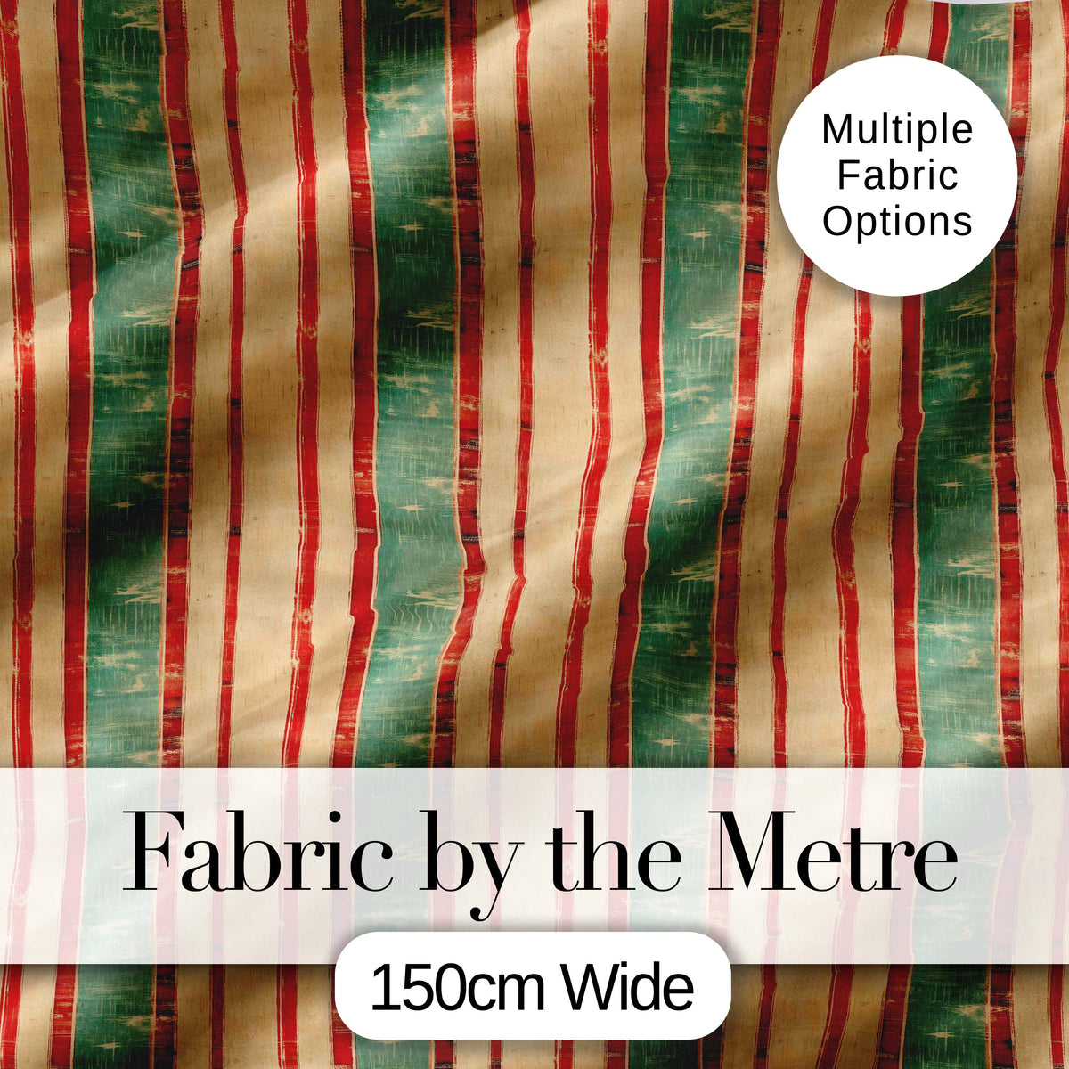 Rustic Distressed Stripe Red Green Vintage Seamless Pattern Digital Print Fabric by the Metre UK Sewing Quilting Textile