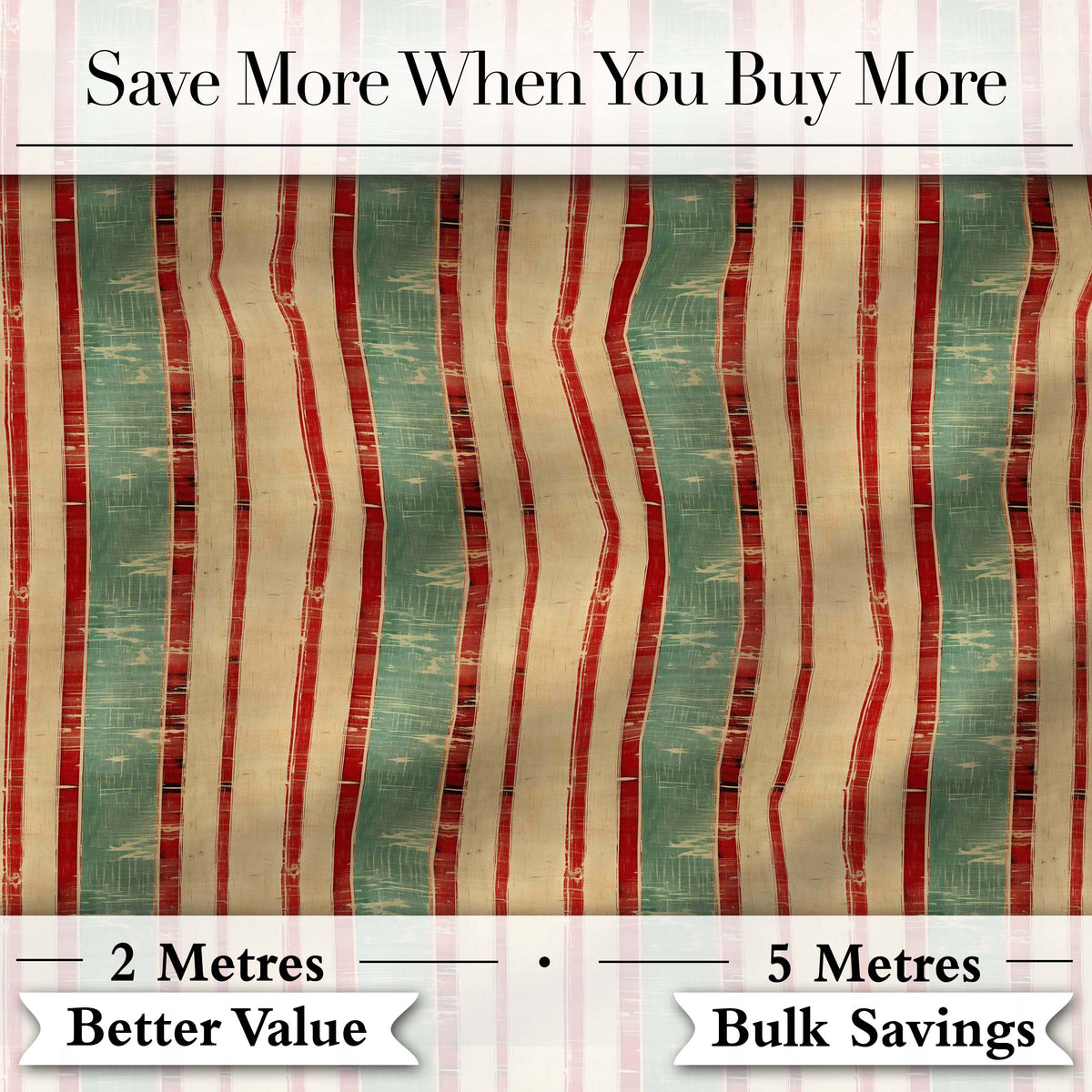 Rustic Distressed Stripe Red Green Vintage Seamless Pattern Digital Print Fabric by the Metre UK Sewing Quilting Textile