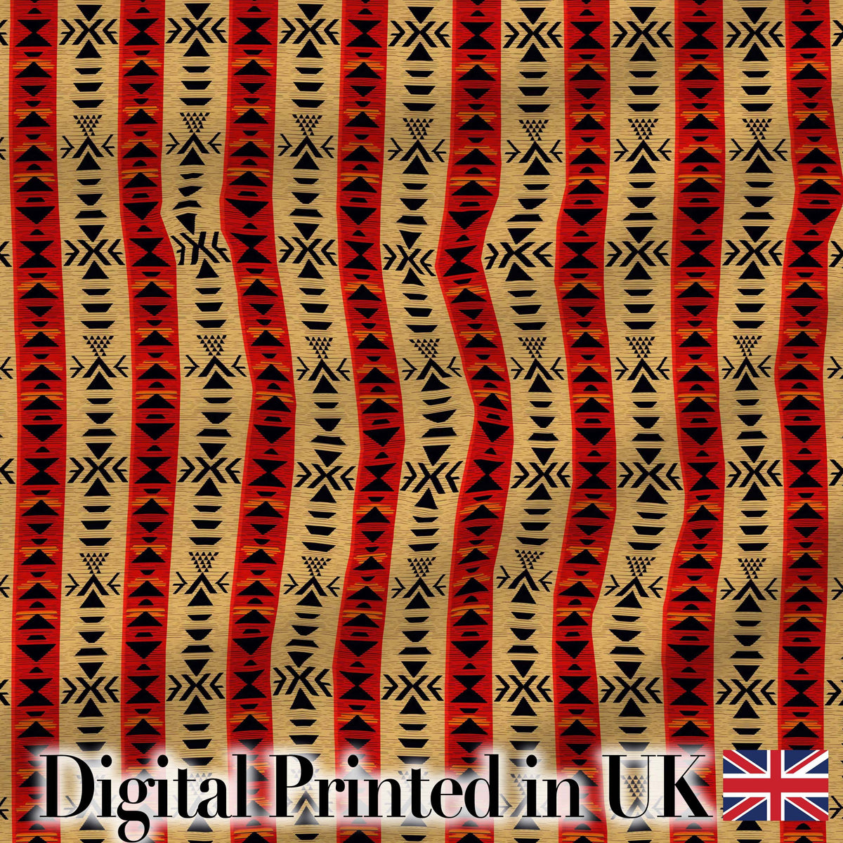 Tribal Red Black Geometric Stripe Ethnic Seamless Pattern Digital Print Fabric by the Metre UK Sewing Quilting Textile