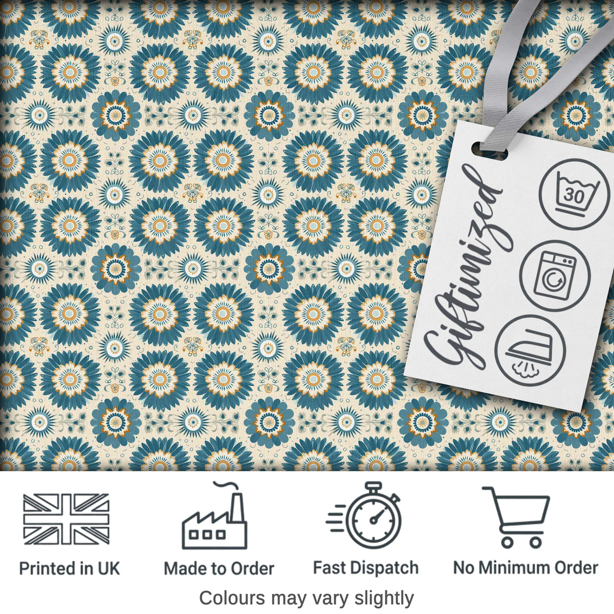 Teal Daisy Floral Repeat Seamless Pattern Digital Print Fabric by the Metre UK Sewing Quilting Textile