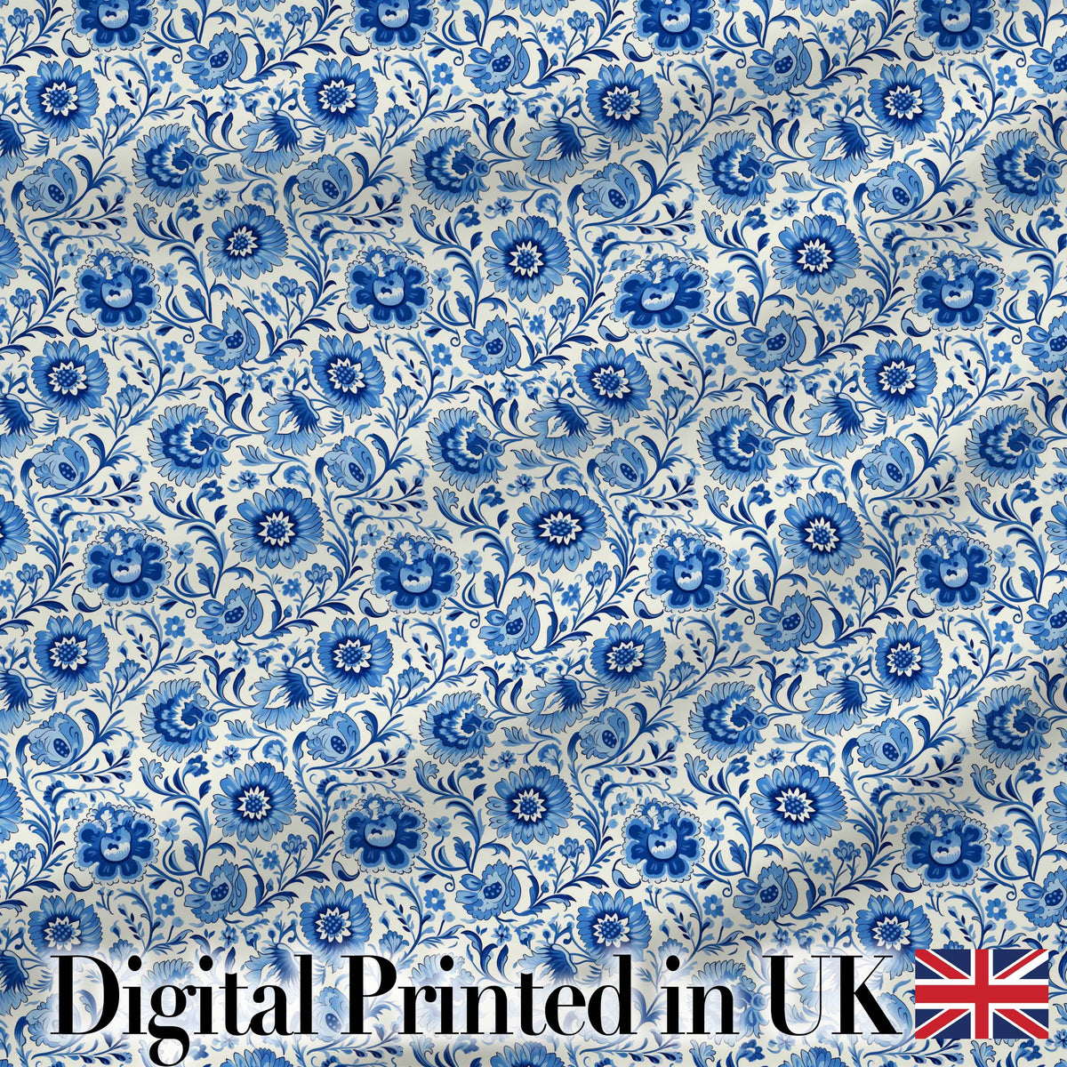 Blue Vintage Floral Botanical Seamless Pattern Digital Print Fabric by the Metre UK Sewing Quilting Textile