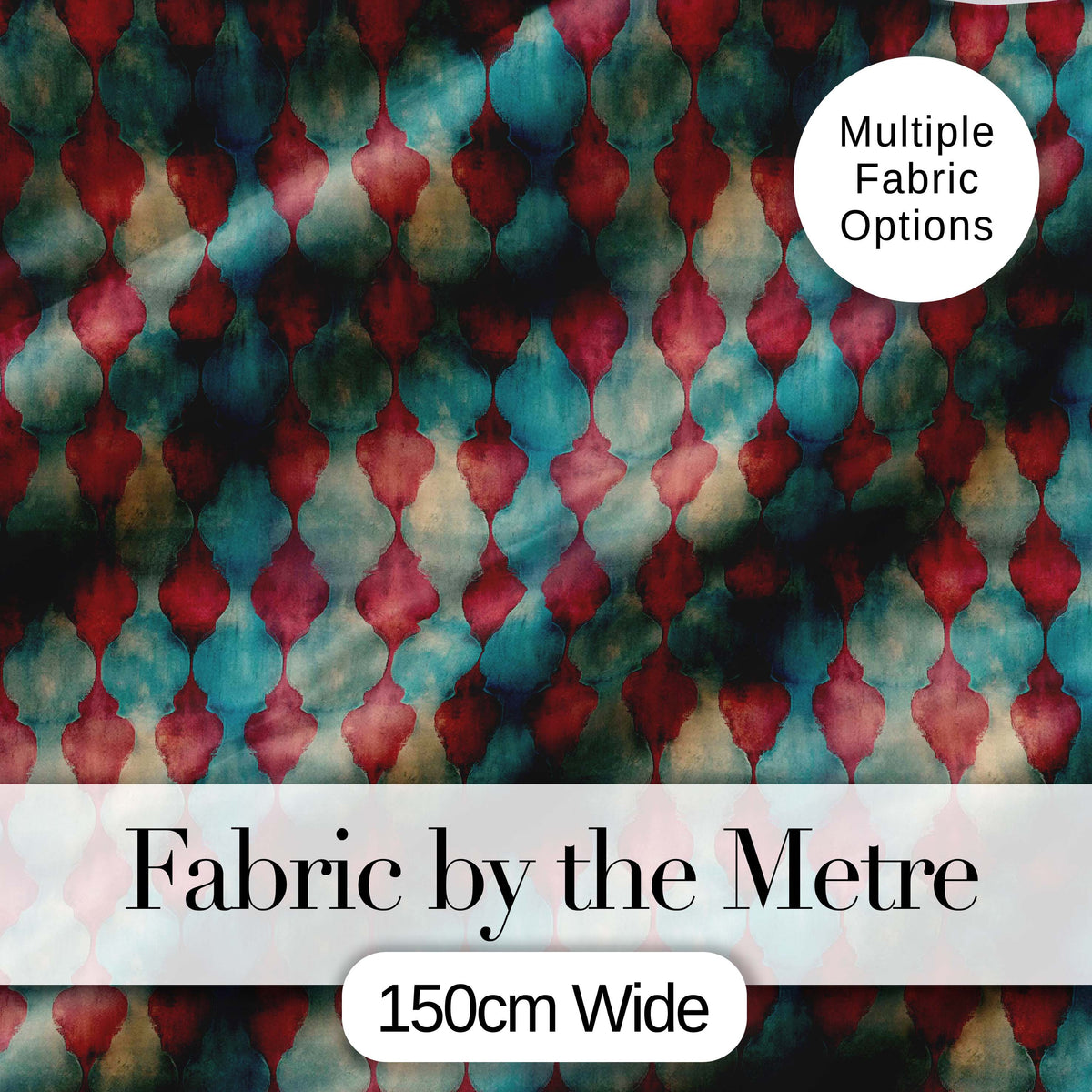 Teal Burgundy Abstract Geometric Seamless Pattern Digital Print Fabric by the Metre UK Sewing Quilting Textile