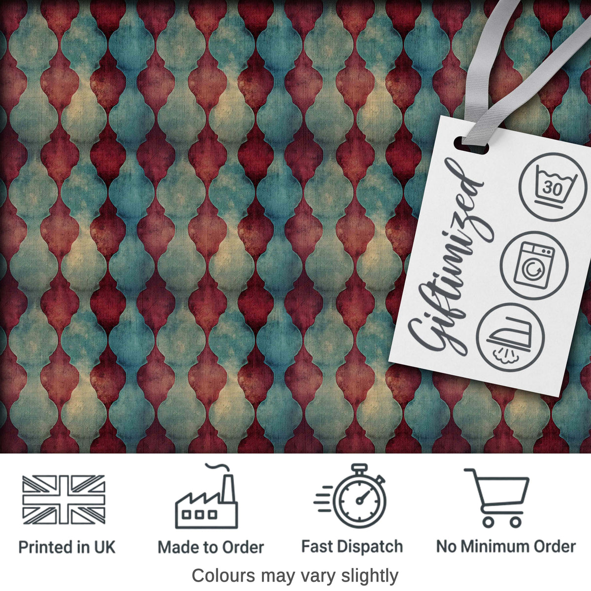 Teal Burgundy Abstract Geometric Seamless Pattern Digital Print Fabric by the Metre UK Sewing Quilting Textile
