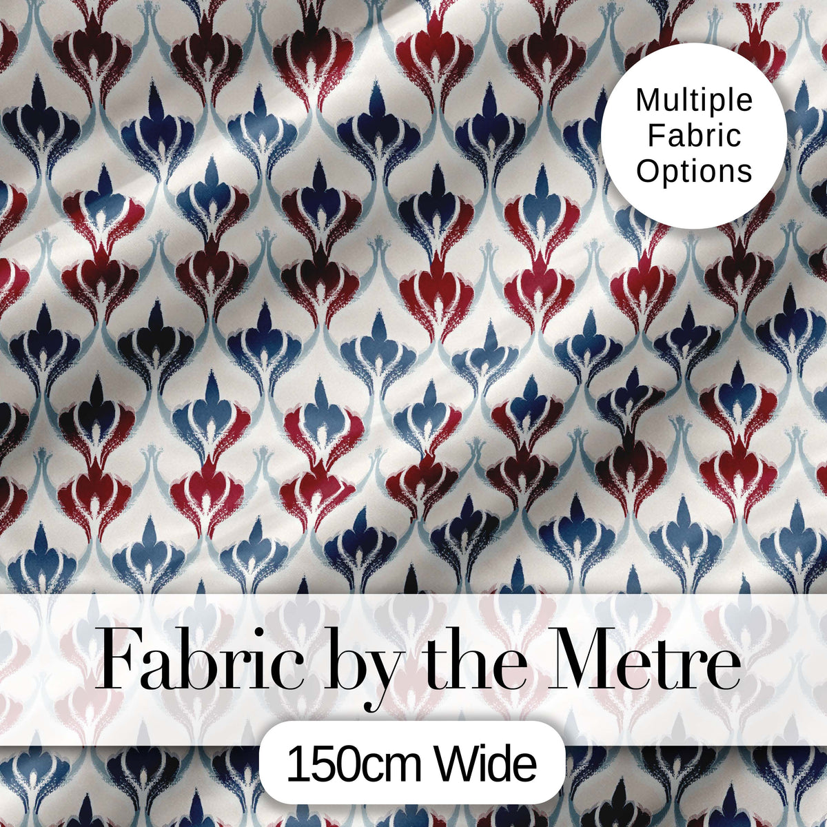 Minimal Red Blue Folk Motif Seamless Pattern Digital Print Fabric by the Metre UK Sewing Quilting Textile
