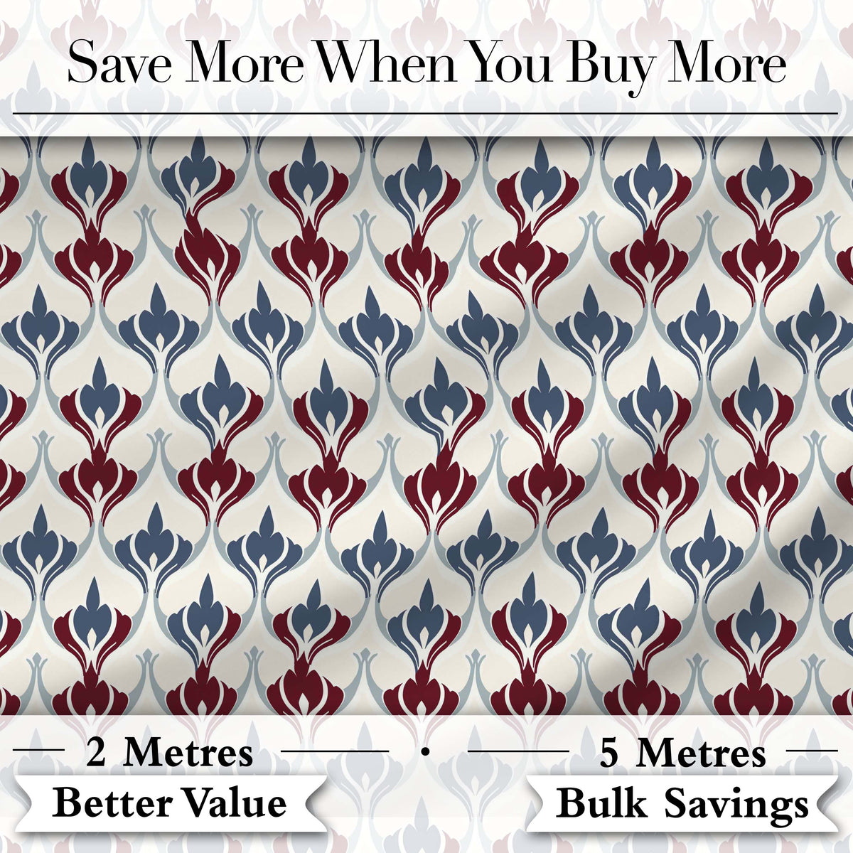 Minimal Red Blue Folk Motif Seamless Pattern Digital Print Fabric by the Metre UK Sewing Quilting Textile