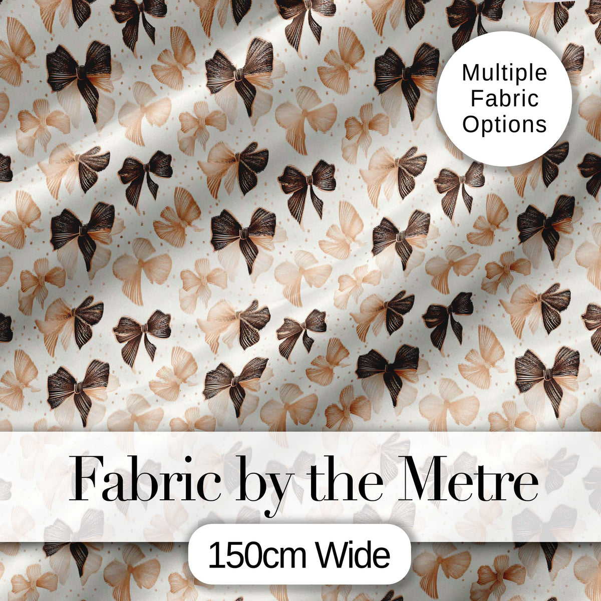Elegant Neutral Bow Pattern in Beige and Brown Tones Seamless Digital Print Fabric by the Metre UK Sewing Quilting Textile