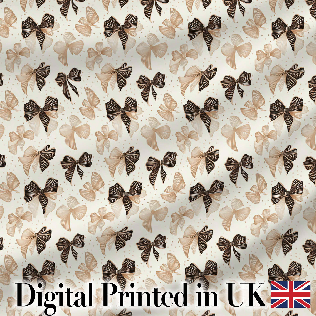 Elegant Neutral Bow Pattern in Beige and Brown Tones Seamless Digital Print Fabric by the Metre UK Sewing Quilting Textile