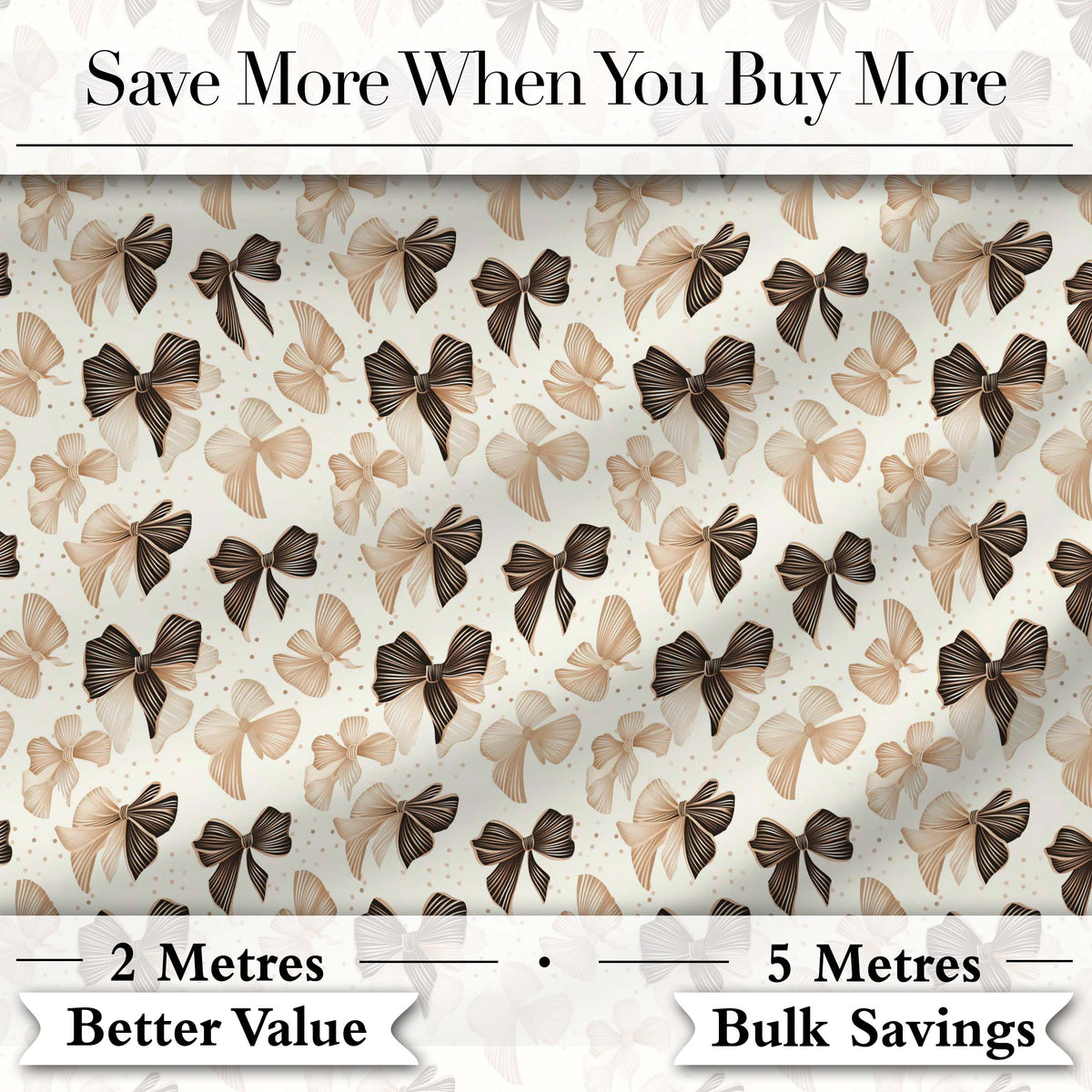 Elegant Neutral Bow Pattern in Beige and Brown Tones Seamless Digital Print Fabric by the Metre UK Sewing Quilting Textile