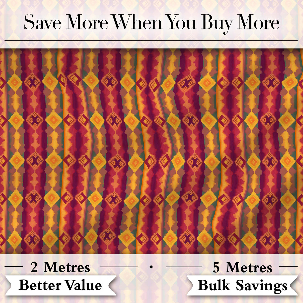 Warm Tribal Geometric Pattern in Red Gold and Orange Seamless Design Digital Print Fabric by the Metre UK Sewing Quilting Textile