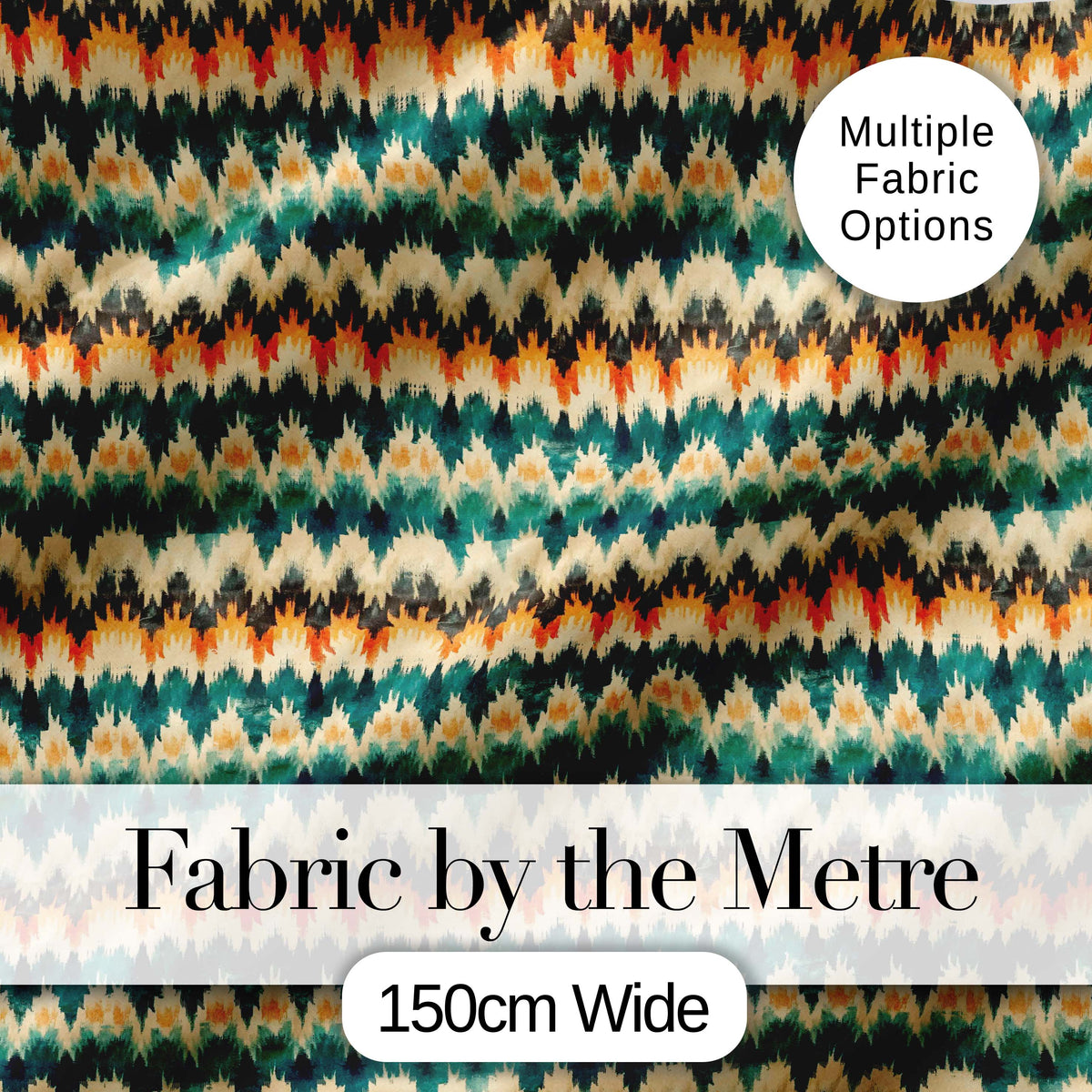 Abstract Watercolor Stripe Pattern in Teal Orange and Cream Seamless Pattern Digital Print Fabric by the Metre UK Sewing Quilting Textile