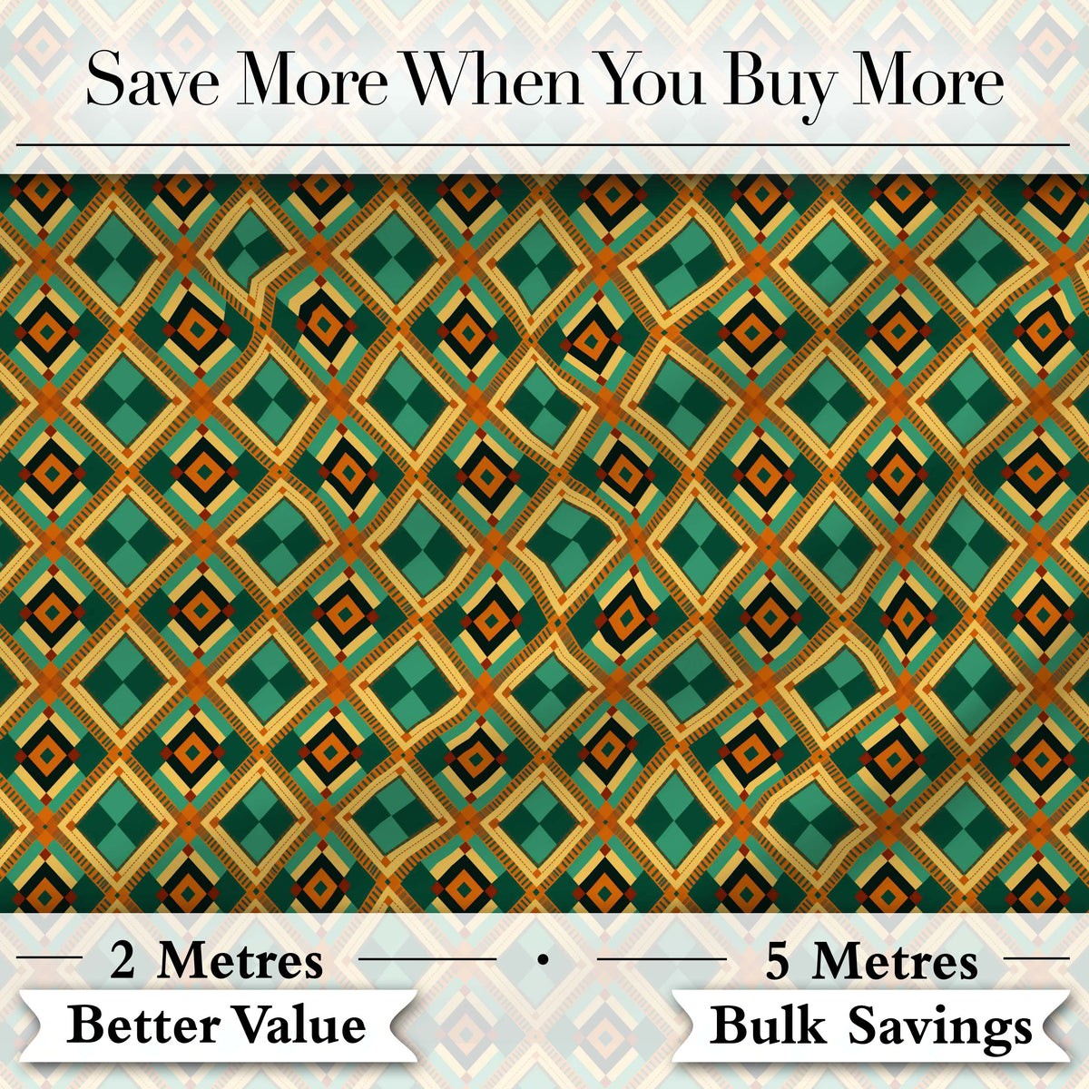 Mid Century Geometric Diamond Pattern Green Orange and Beige Seamless Pattern Digital Print Fabric by the Metre UK Sewing Quilting Textile