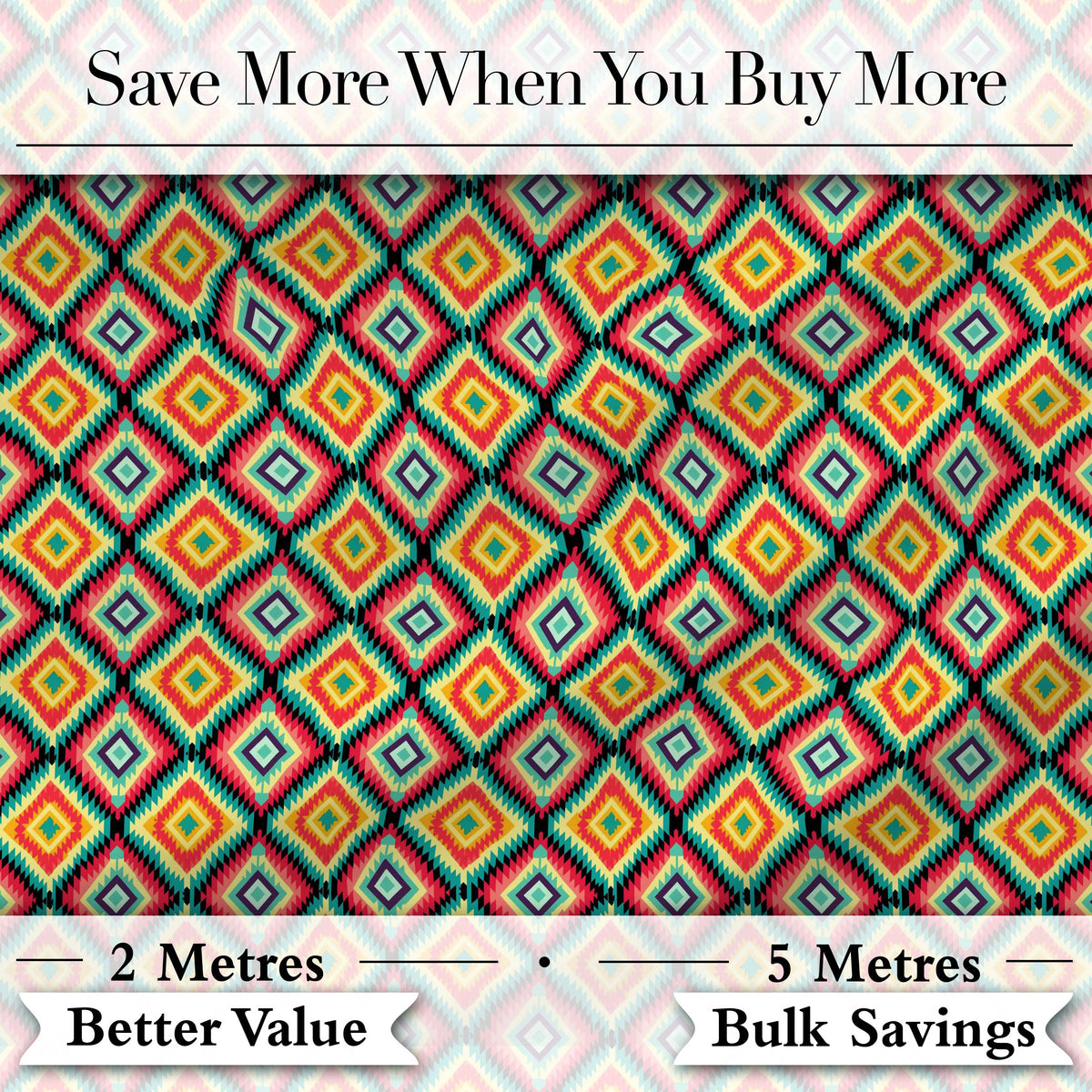 Bold Tribal Diamond Pattern in Vibrant Red Yellow Teal Seamless Pattern Digital Print Fabric by the Metre UK Sewing Quilting Textile