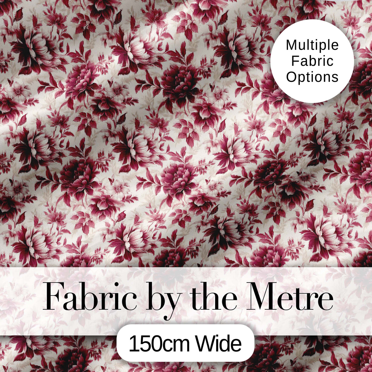 Vintage Burgundy Peony Floral Pattern on Cream Background Seamless Pattern Digital Print Fabric by the Metre UK Sewing Quilting Textile
