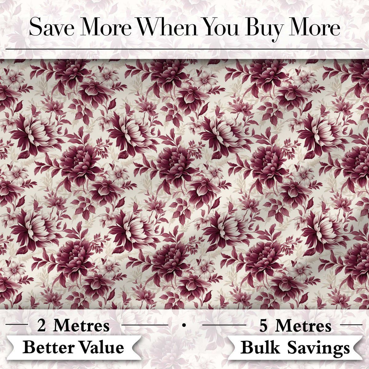 Vintage Burgundy Peony Floral Pattern on Cream Background Seamless Pattern Digital Print Fabric by the Metre UK Sewing Quilting Textile