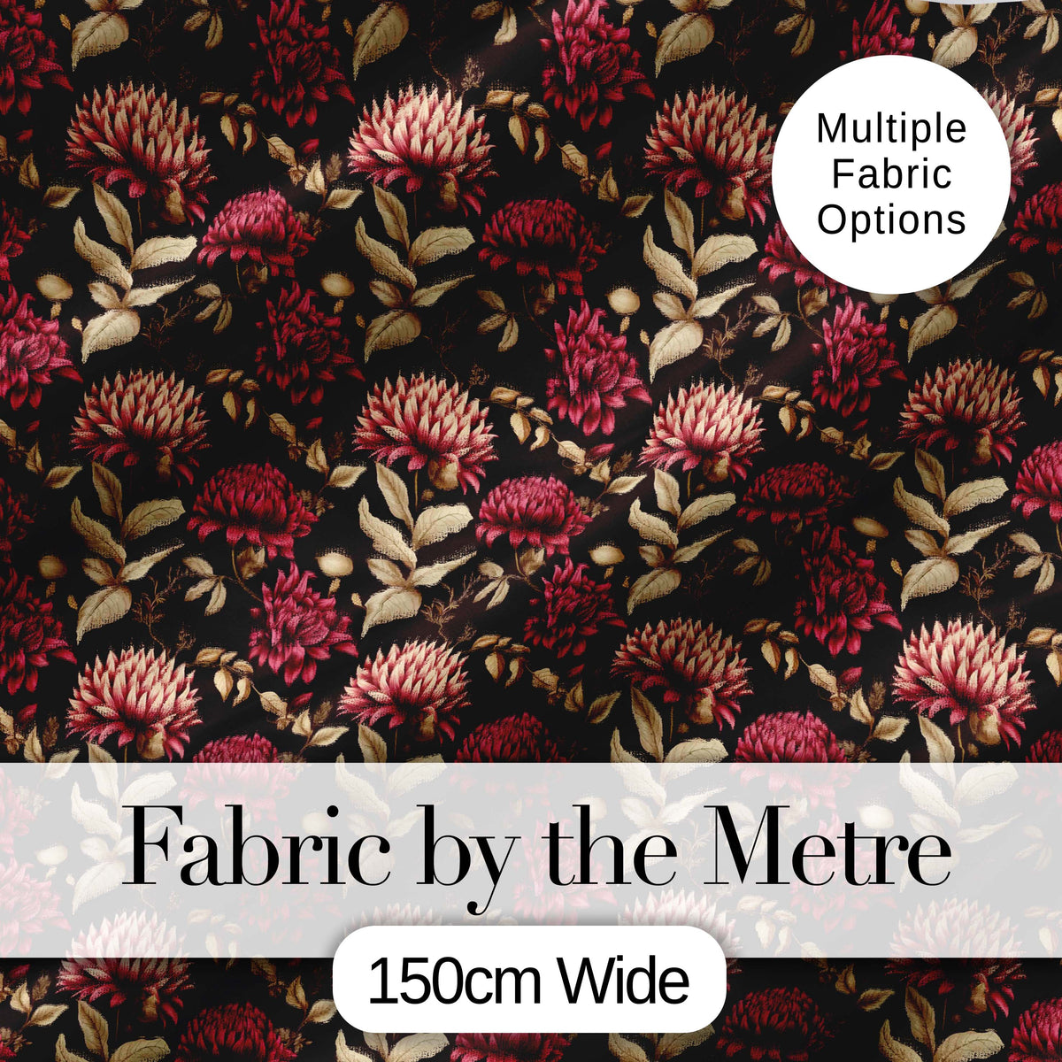 Rich Burgundy Dahlia Floral Pattern with Beige Leaves Seamless Pattern Digital Print Fabric by the Metre UK Sewing Quilting Textile