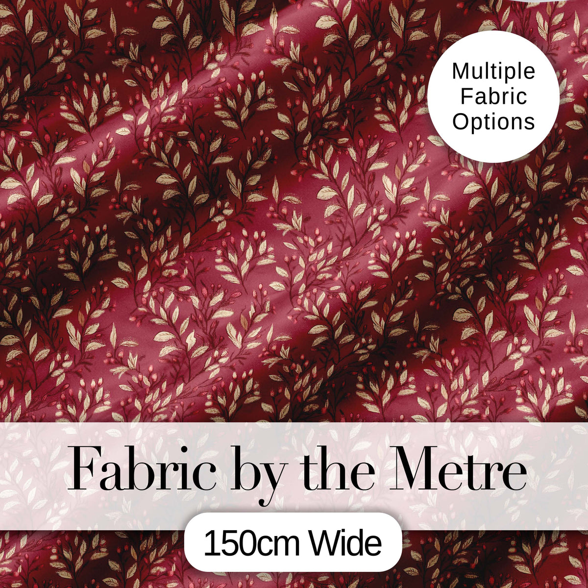 Elegant Burgundy Leaf Botanical Pattern on Deep Red Background Seamless Pattern Digital Print Fabric by the Metre UK Sewing Quilting Textile