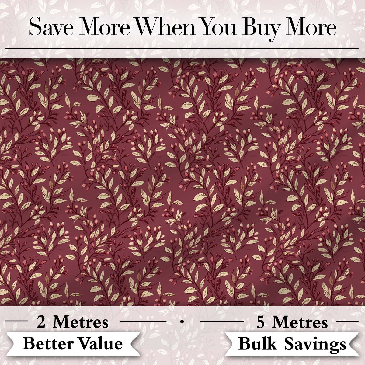 Elegant Burgundy Leaf Botanical Pattern on Deep Red Background Seamless Pattern Digital Print Fabric by the Metre UK Sewing Quilting Textile