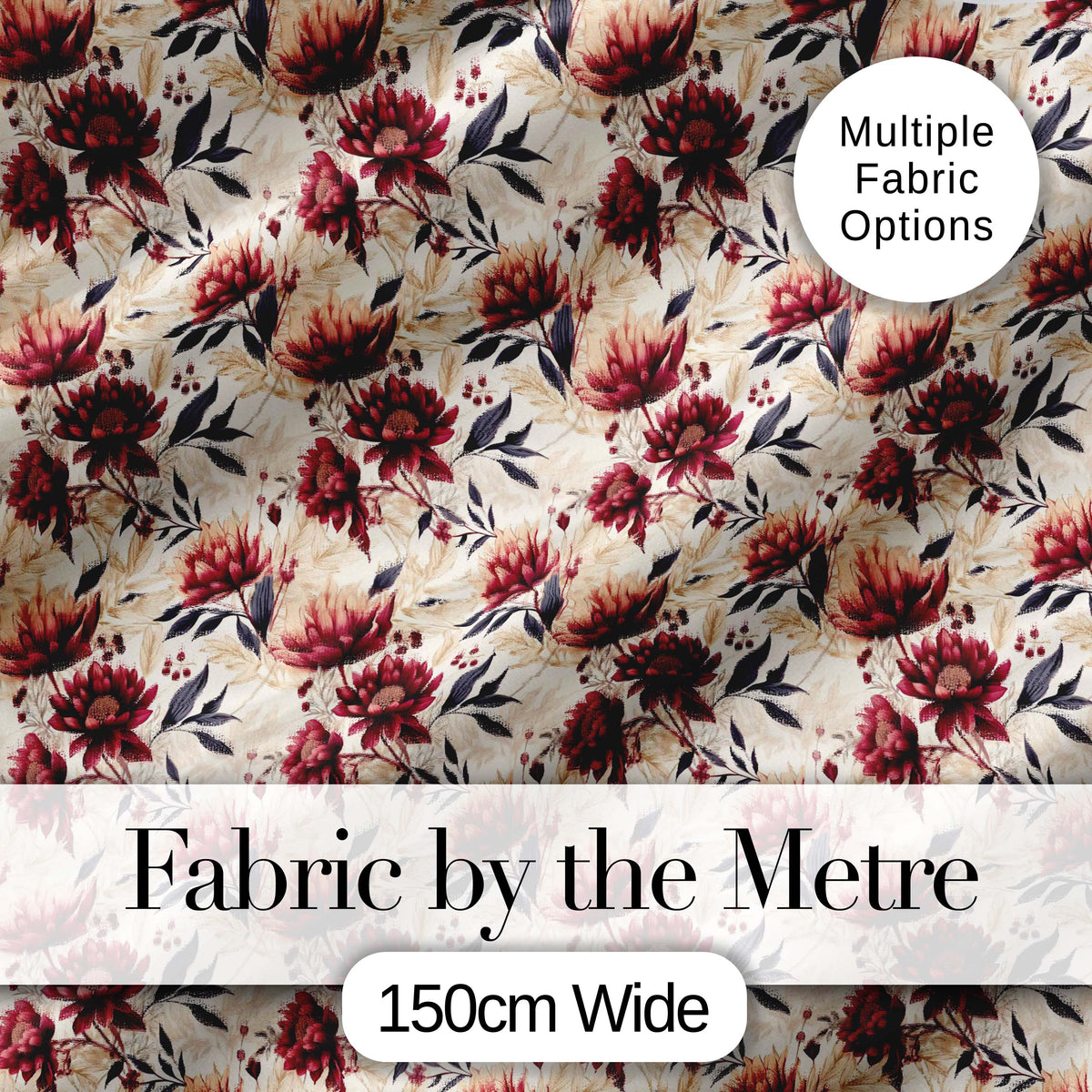 Soft Beige and Burgundy Floral Garden Pattern Seamless Pattern Digital Print Fabric by the Metre UK Sewing Quilting Textile