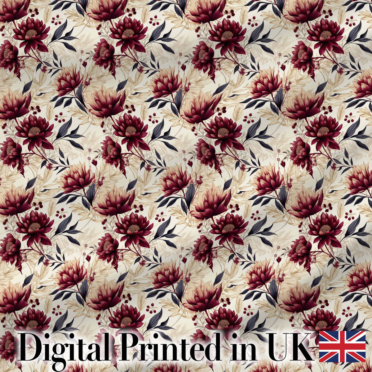Soft Beige and Burgundy Floral Garden Pattern Seamless Pattern Digital Print Fabric by the Metre UK Sewing Quilting Textile