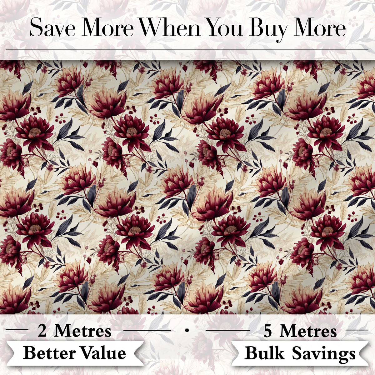 Soft Beige and Burgundy Floral Garden Pattern Seamless Pattern Digital Print Fabric by the Metre UK Sewing Quilting Textile